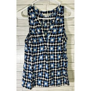 Boden Blue Black White Floral Sleeveless Blouse